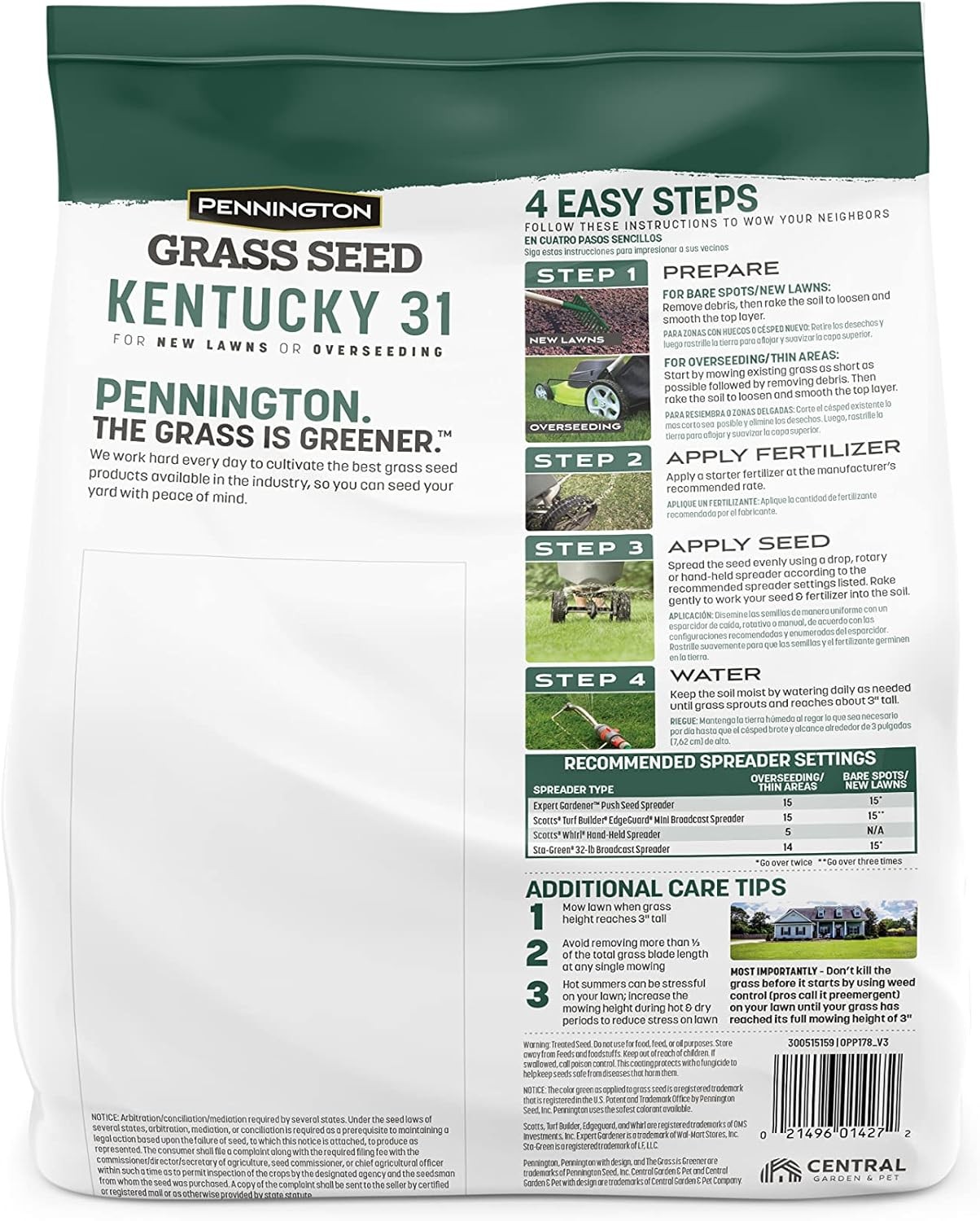 Kentucky 31 Tall Fescue Penkoted Grass Seed Durable Economical Lawn 3 LB NEW