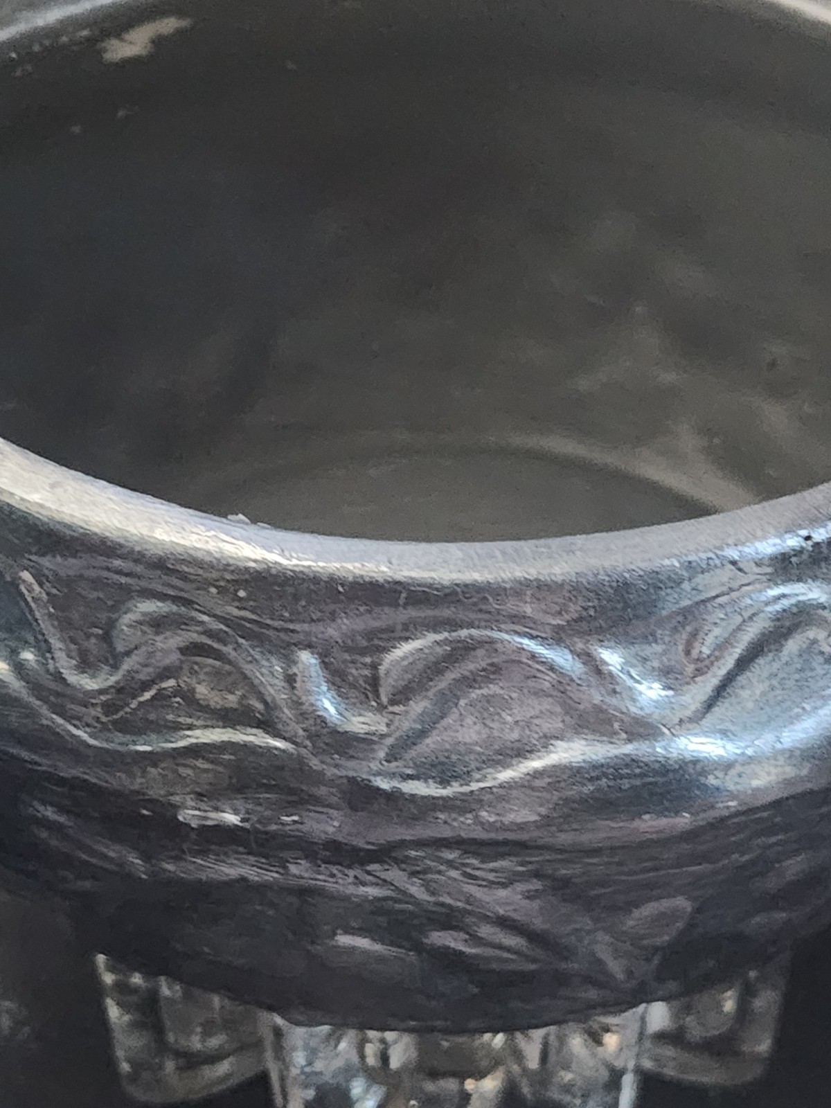 Live Burgundy Cordyline in Hand-Finished Charcoal & Silver Embossed Planter