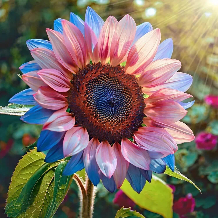 50pcs Rare Twin-Blossom Blue Over Pink Sunflower Seeds – Unique Heirloom Variety