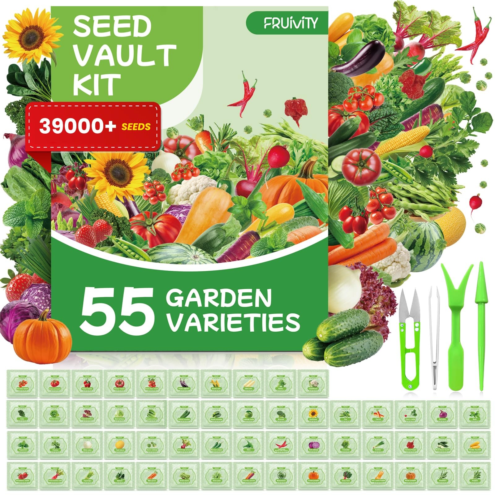 55 Vegetable Seeds Variety Pack 39,000+ Heirloom Seeds for Planting Vegetabl…