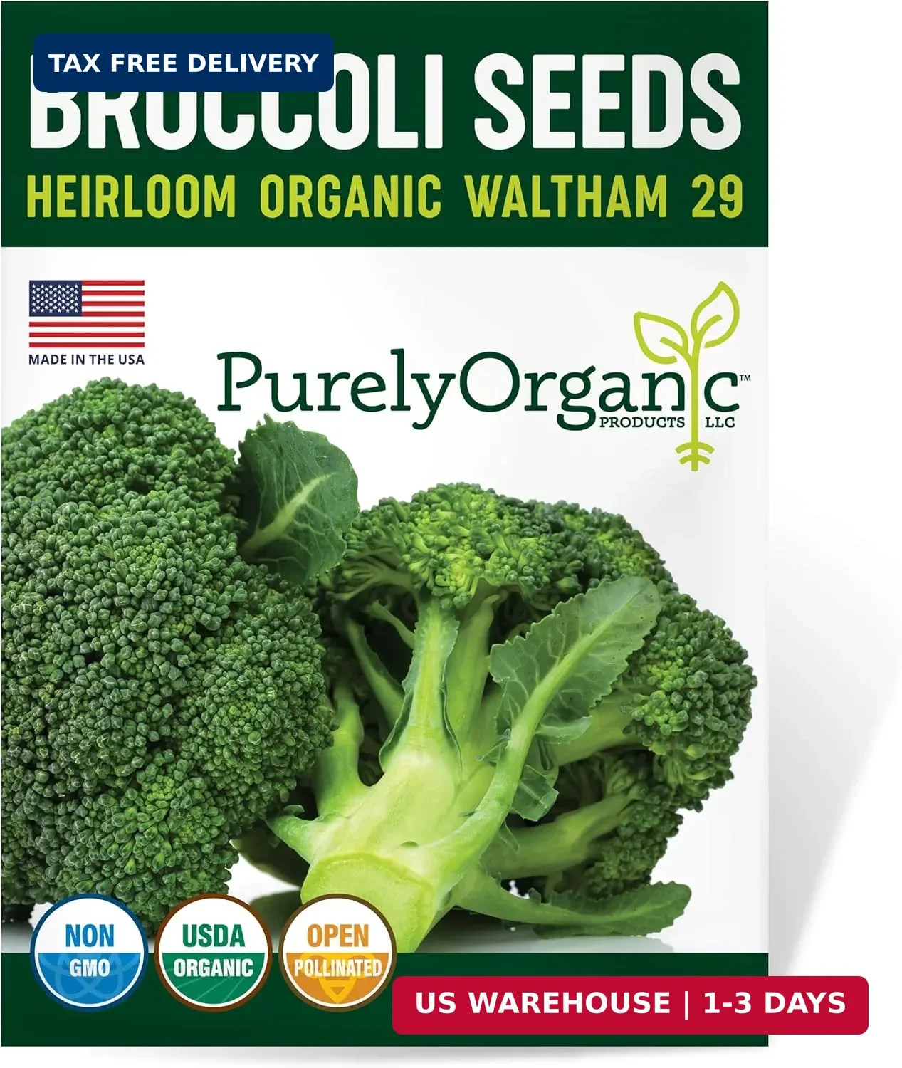 Purely Organic Broccoli Seeds (Waltham 29) – Approx 750 Seeds – USDA Organic, No