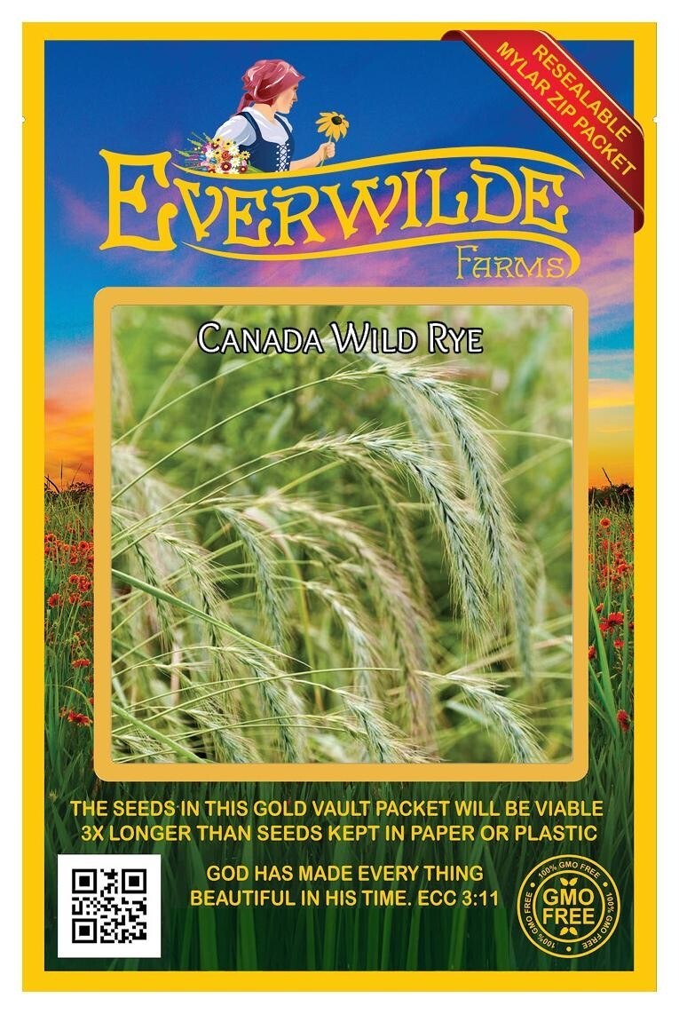500 Canada Wild Rye Native Grass Seeds – Everwilde Farms Mylar Seed Packet