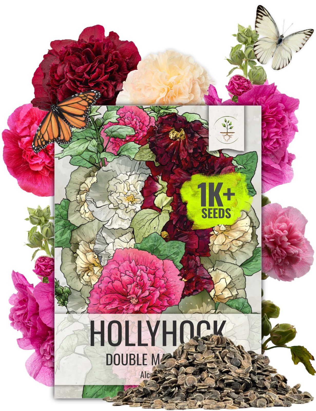 Seed Needs Hollyhock Seeds Double Majorette Blend | 1,000+ Heirloom Seeds Alc…