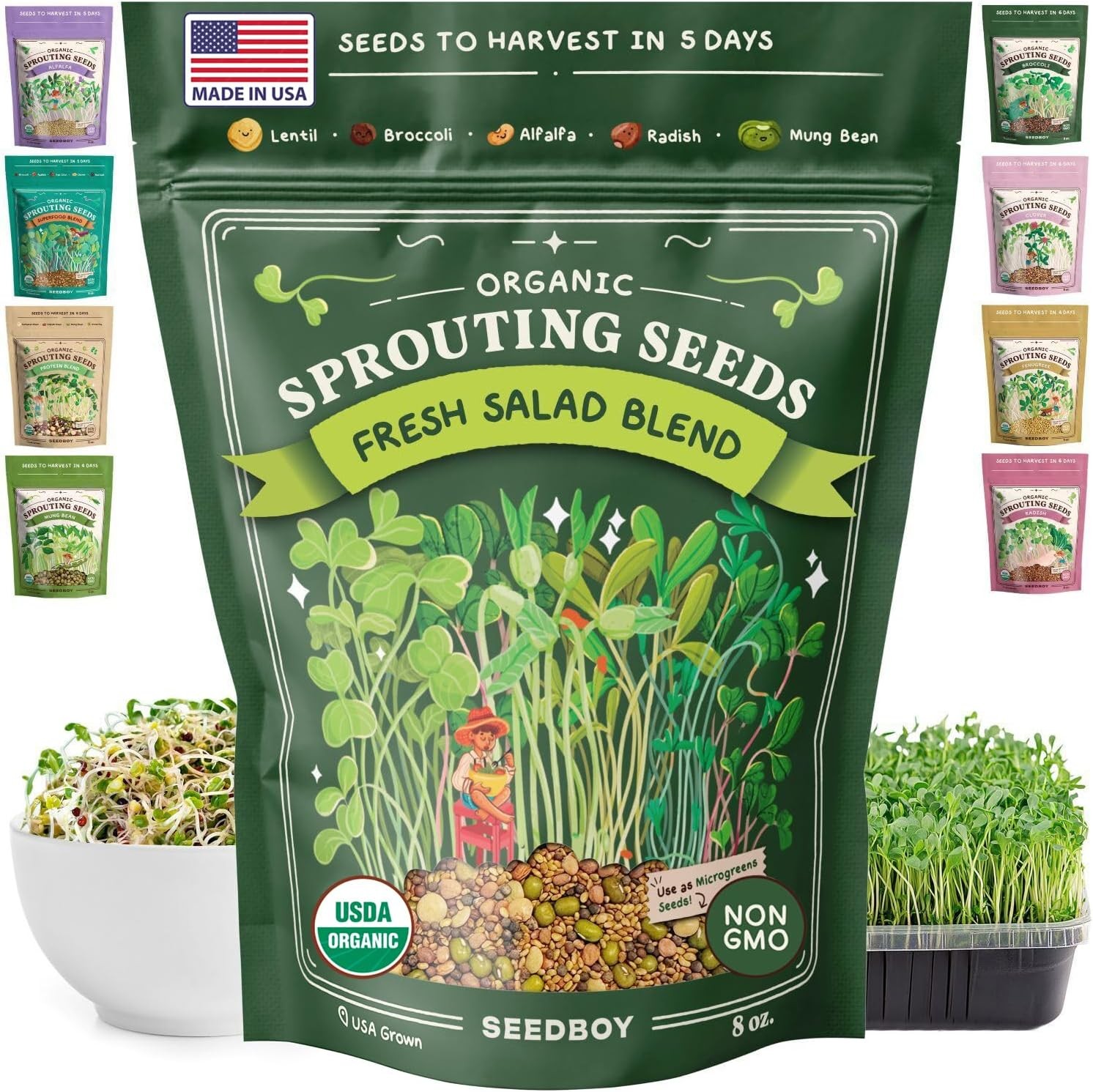 Organic Non-GMO Sprouting Seeds for Fresh Salad Mix – USA Grown Microgreens