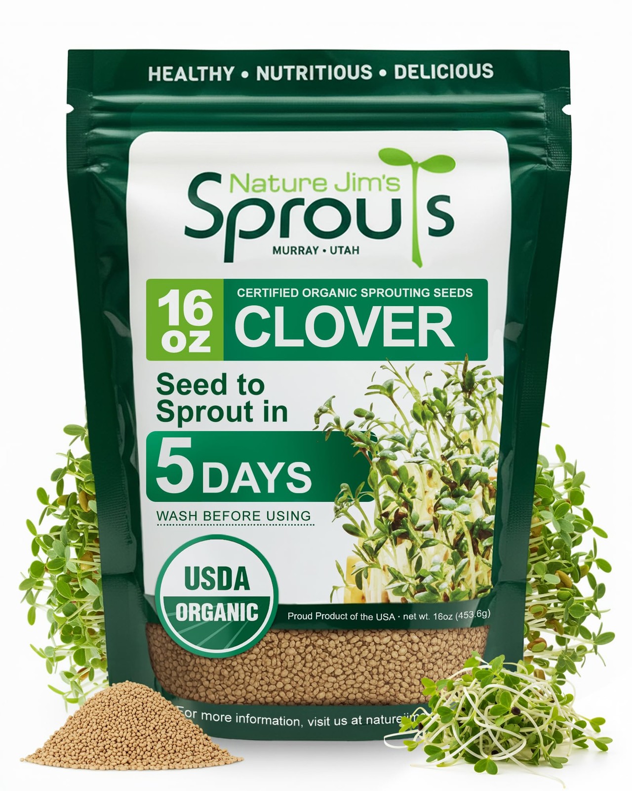 Sprouts Clover Seeds –Organic Non-GMO 14.61 x 4.90 x 18.90 cm
