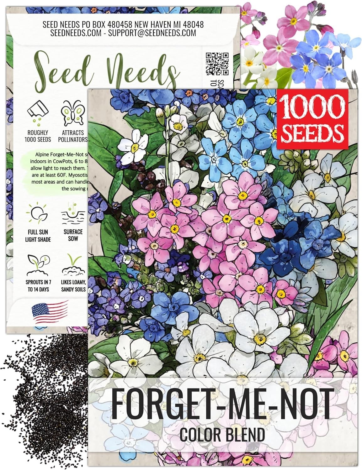 Mixed Forget Me Not Seeds – Heirloom Wildflower Blend for Butterfly Gardens