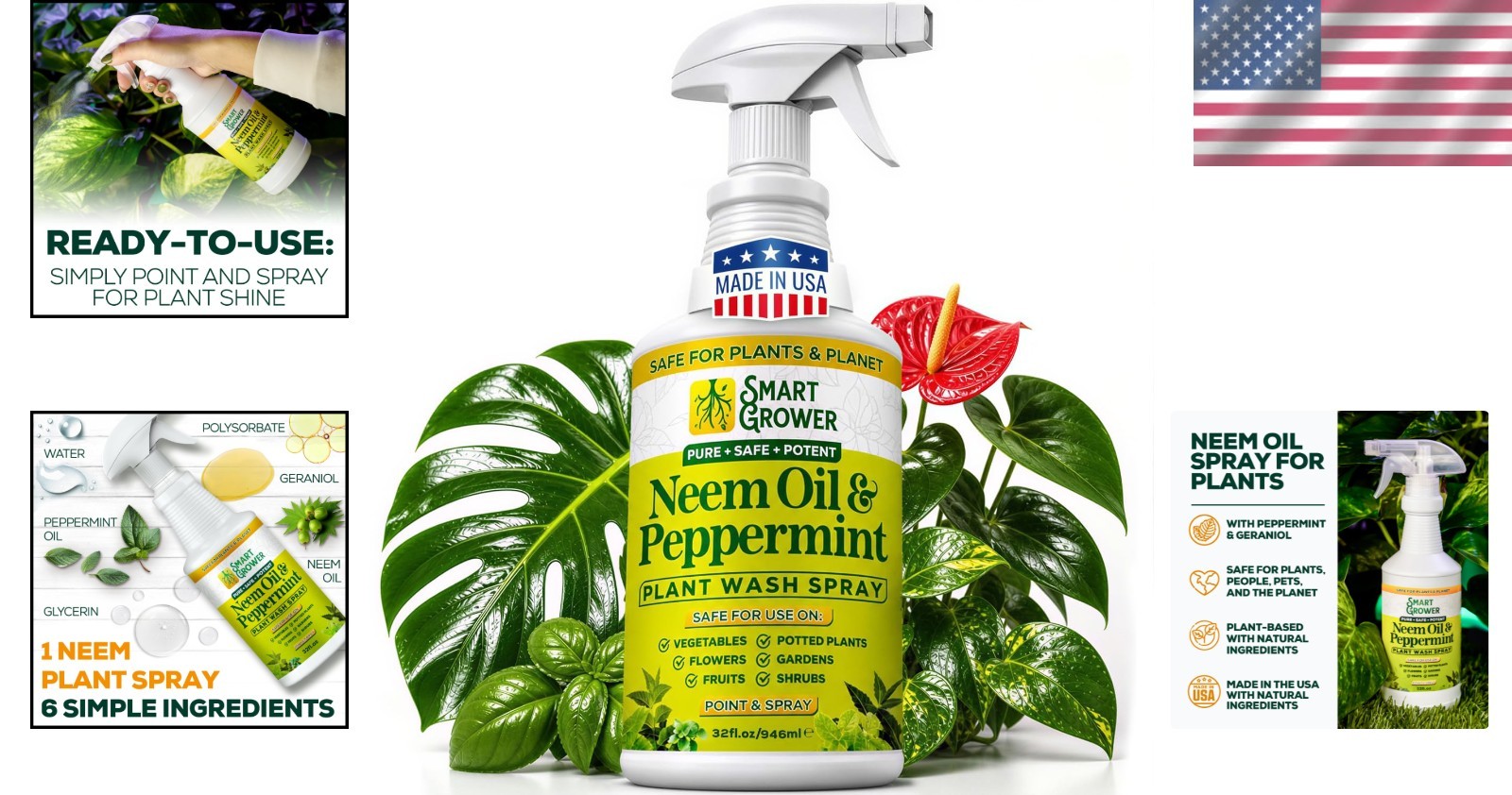 Neem Oil Spray with Peppermint – 32oz Natural Plant Wash for Indoor & Outdoor