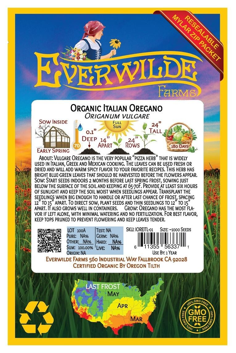 1000 Organic Italian Oregano Organic Herb Seeds – Everwilde Farms Mylar Packet
