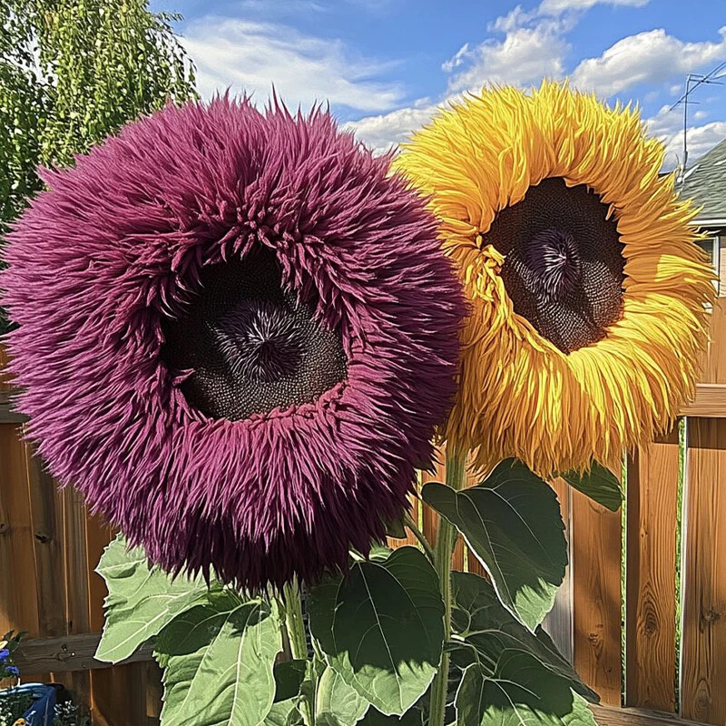 50 Pcs Yellow Purple Enchanting Giant Teddy Bear Sunflower Seeds.