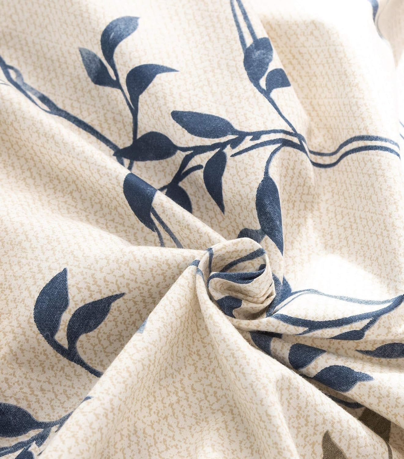 Elegant Leaf Vine Duvet Cover – Cream Beige Tan Blue – Queen Size Cotton