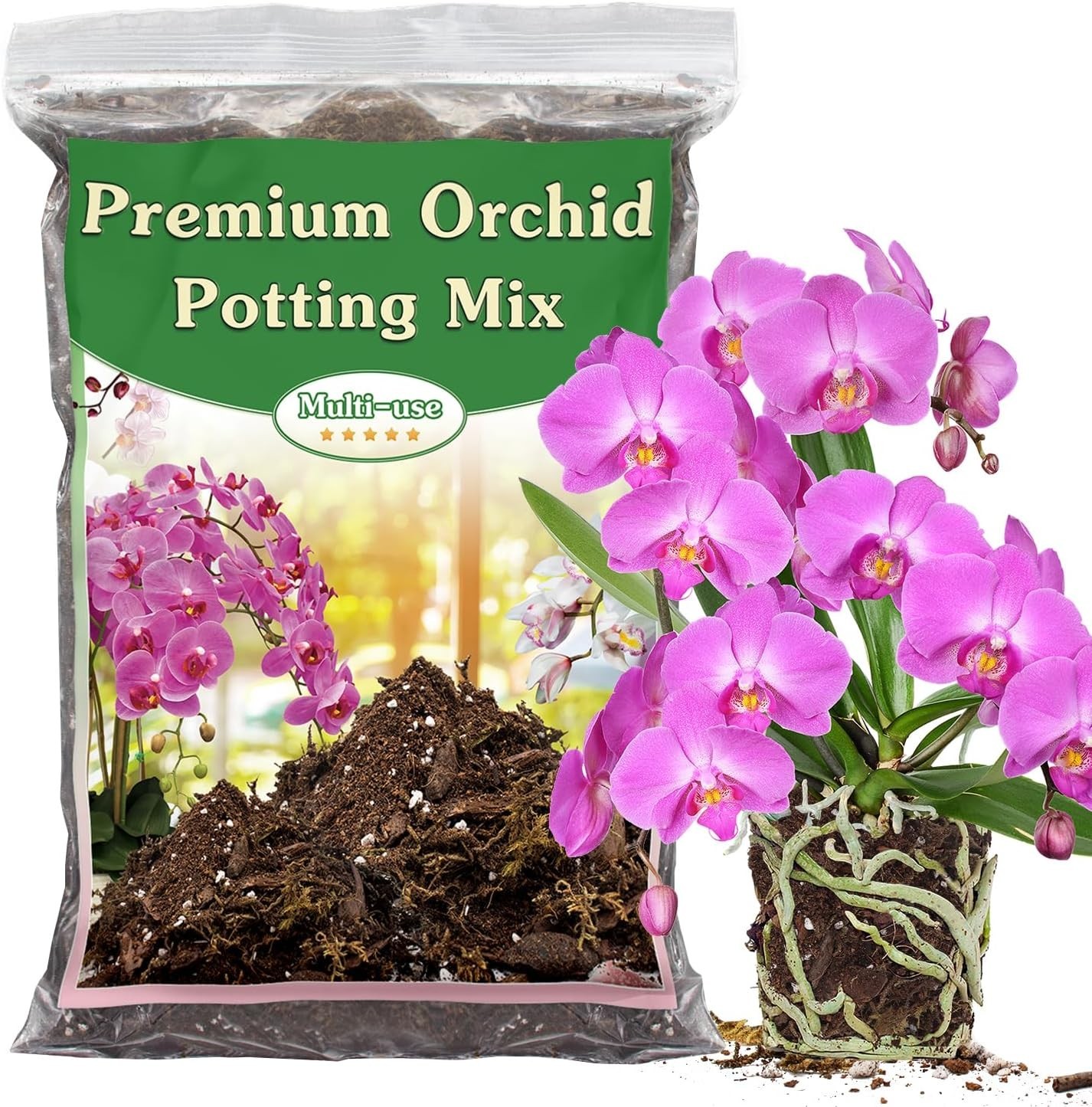 Orchid Potting Mix, 1 Quart, Well-Draining Bark, Moss, Perlite, Coco Peat, Pine
