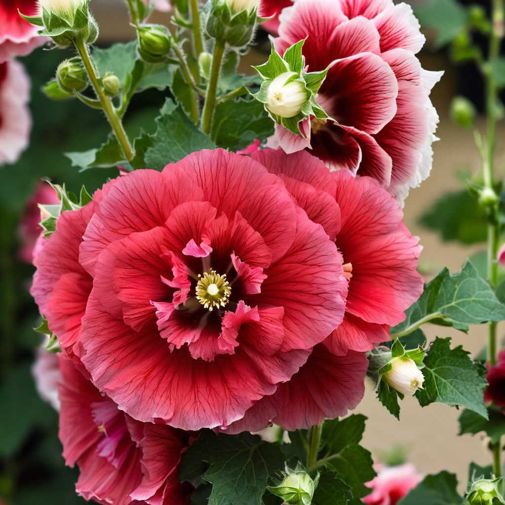 25 Double Red Pink Hollyhock Seeds Perennial Flower Seed Flowers US SELLER