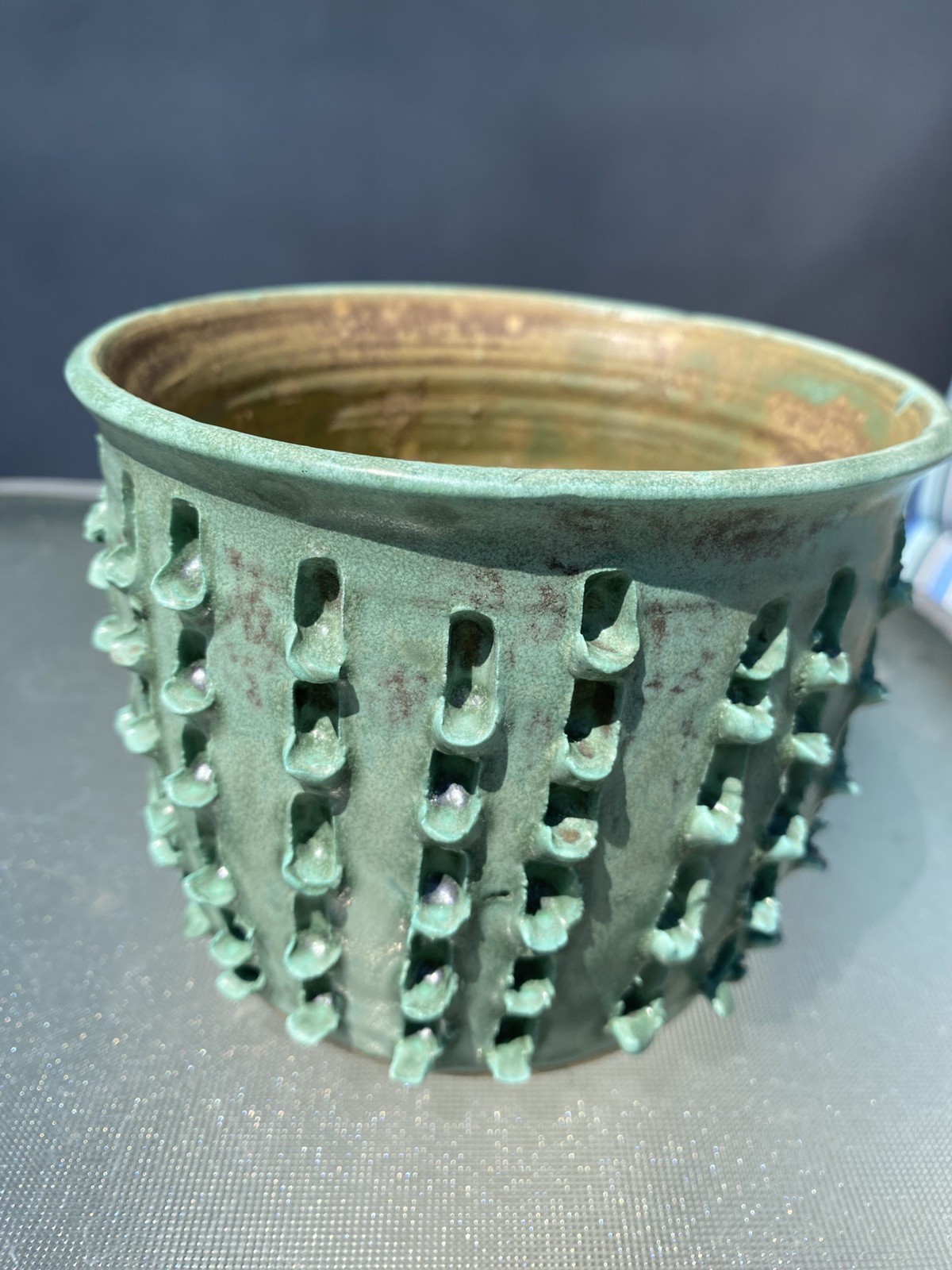 Wheel thrown Porcelain Cactus Succulent Planter 5“ Diam 4” h hand carved