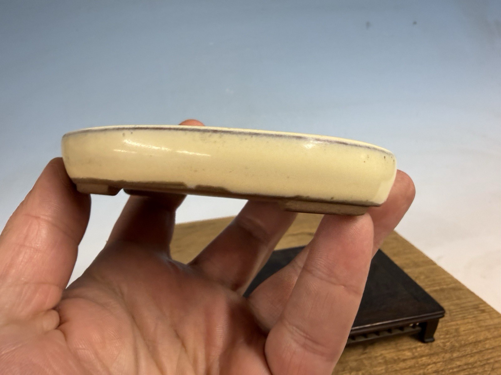 Japanese Unknown Maker Shohin Bonsai Tree Pot 4 1/2” Cream Glazed