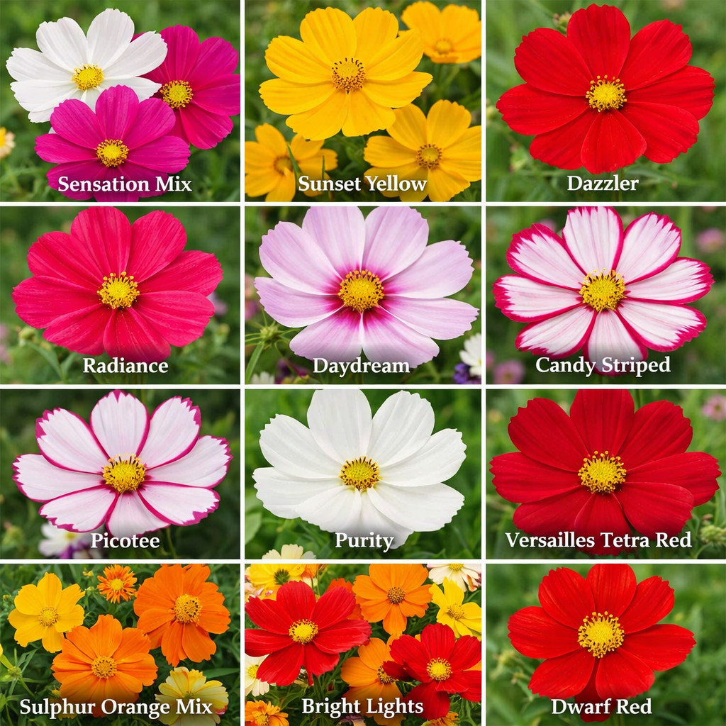 Cosmos Flower DELUXE Mix 12 Varieties Annual Summer Blooms Non-GMO 100 Seeds!