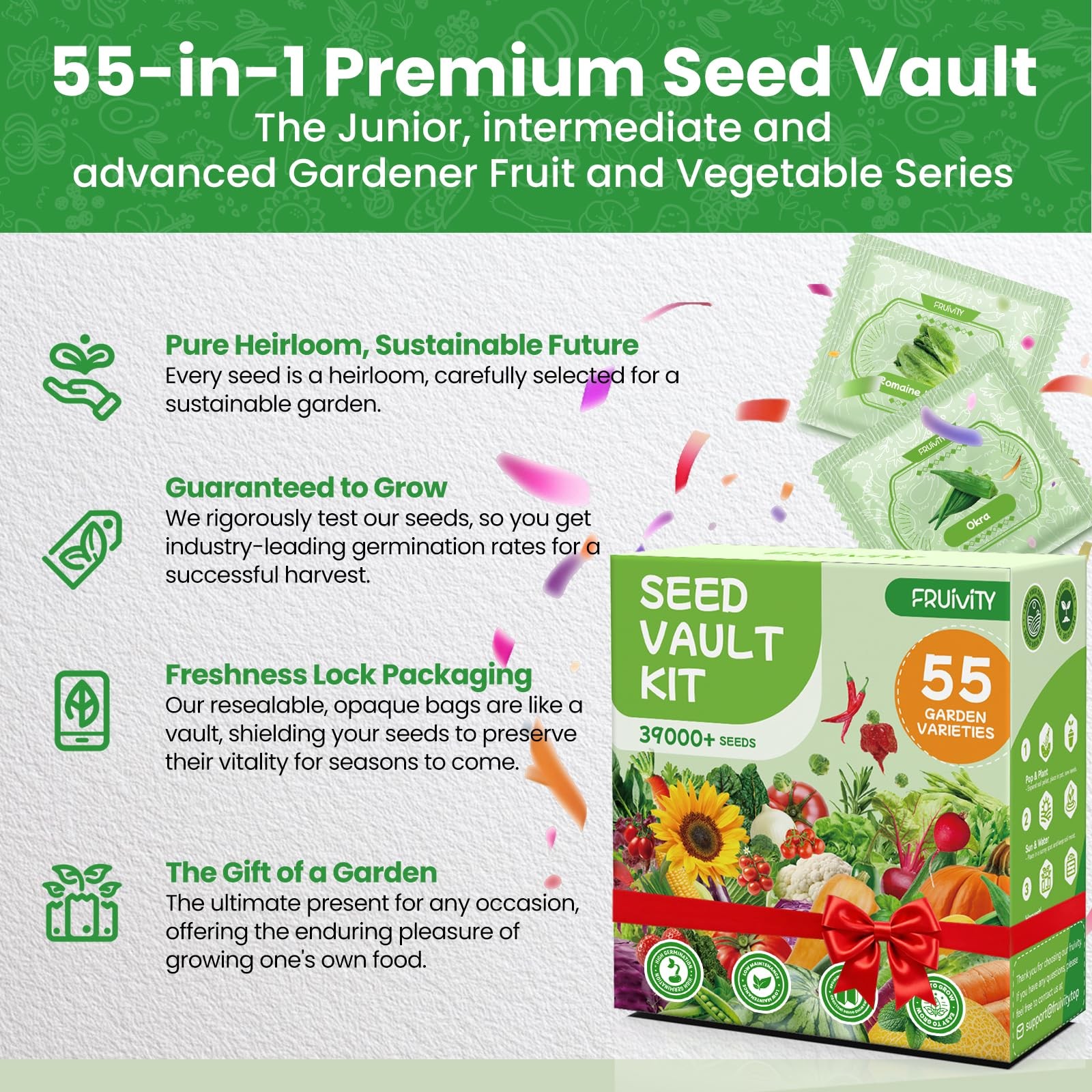 55 Vegetable Seeds Variety Pack 39,000+ Heirloom Seeds for Planting Vegetabl…