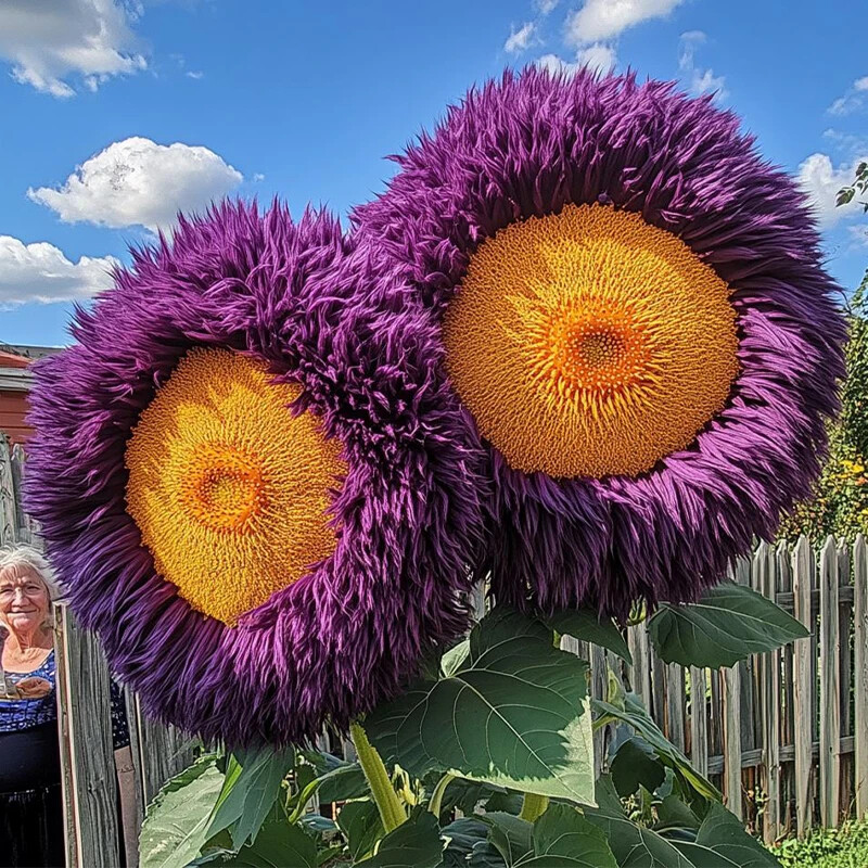 50 Pcs Yellow Purple Enchanting Giant Teddy Bear Sunflower Seeds.