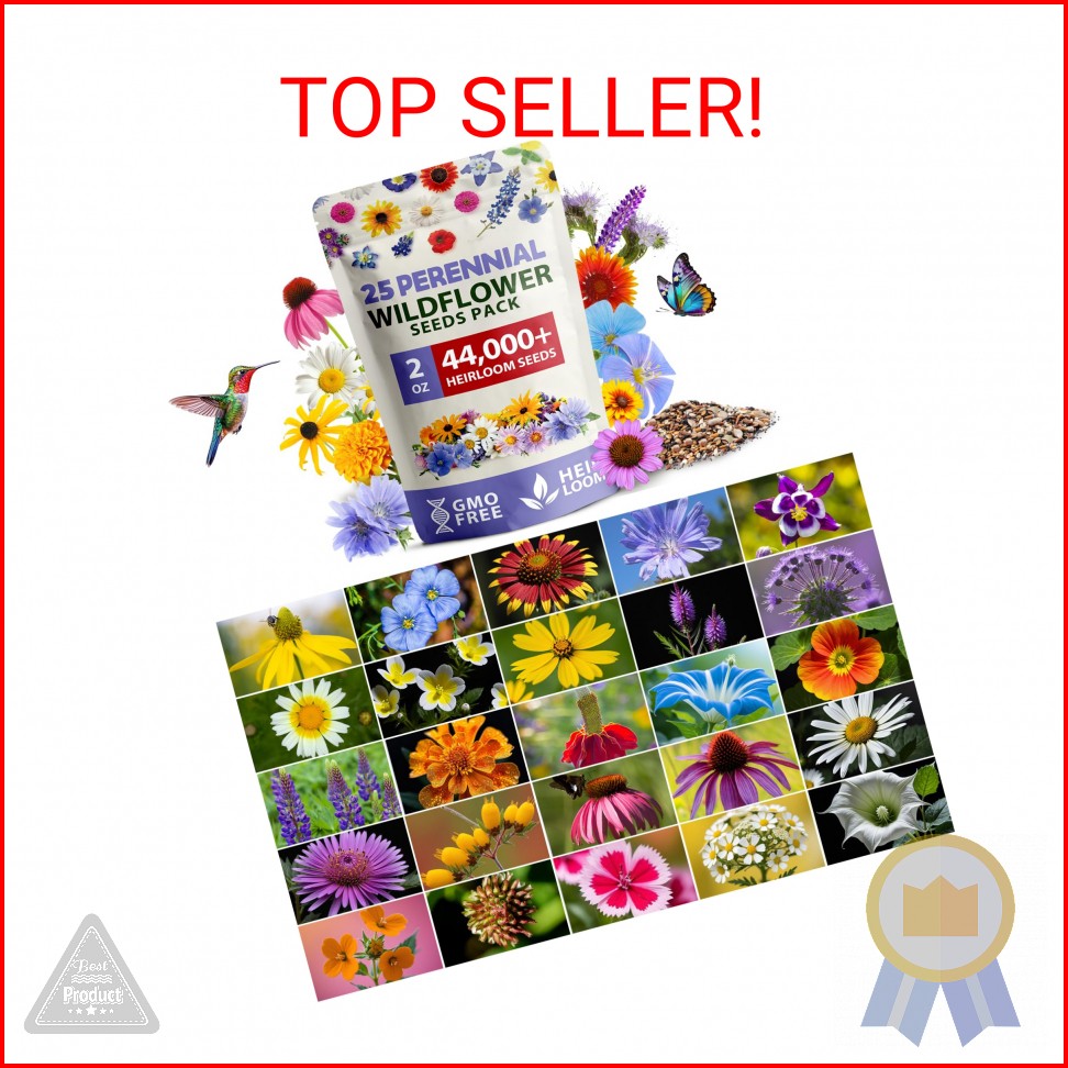 HOME GROWN USA Wildflower Seeds Bulk Mix | 44,000 Non-GMO Perennial Flower Seed