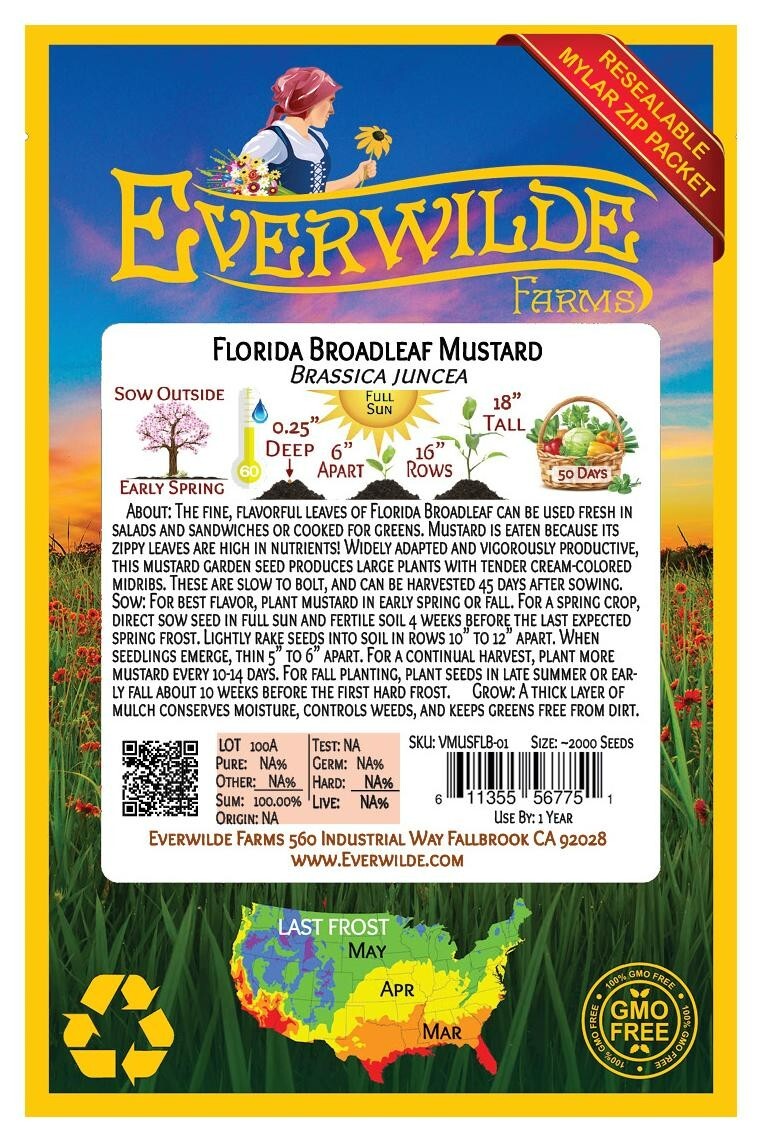 2000 Florida Broadleaf Mustard Seeds – Everwilde Farms Mylar Seed Packet