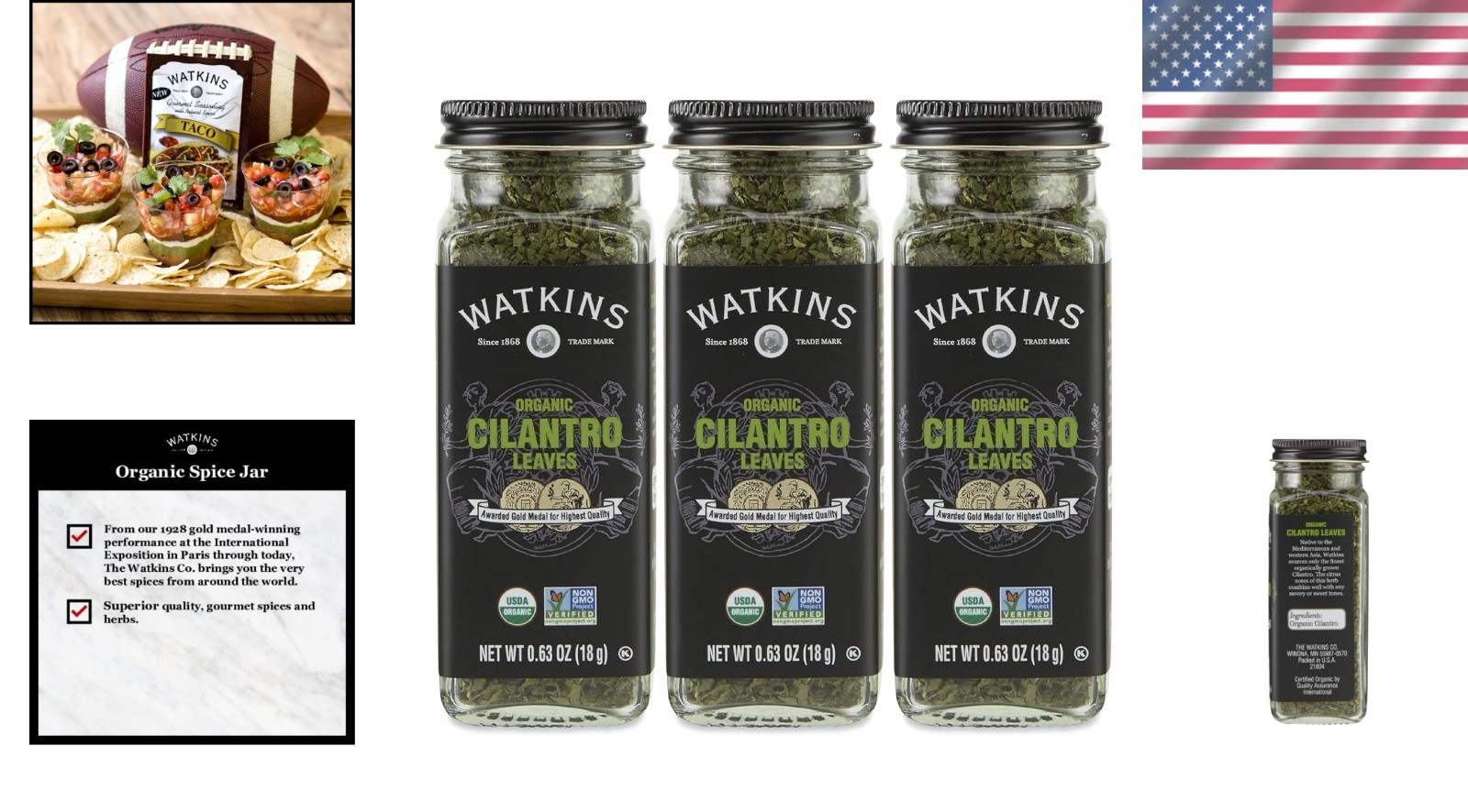 0.63oz Gourmet Organic Cilantro Leaves in Recyclable Glass Jars – 3 Count
