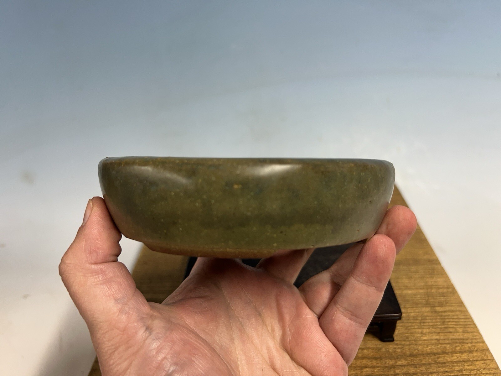 Green Blue Glazed Shohin Size Tokoname Bonsai Tree Pot Yozan 5 5/8” Great Patina
