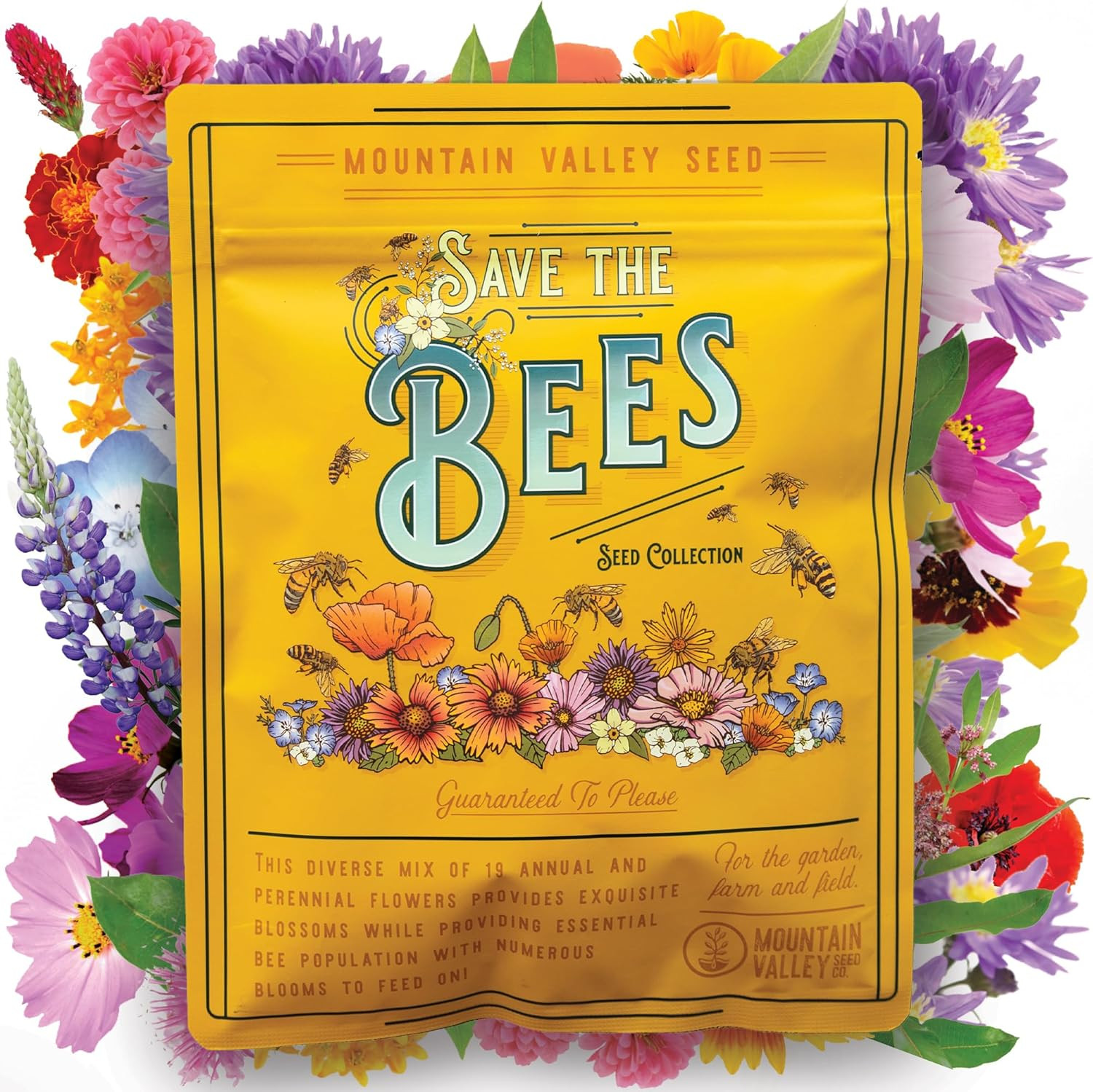 Wildflower Seeds Bulk, Oz. 80,000+ Seeds – save the Bees Mix with 19 Non-Gmo Va