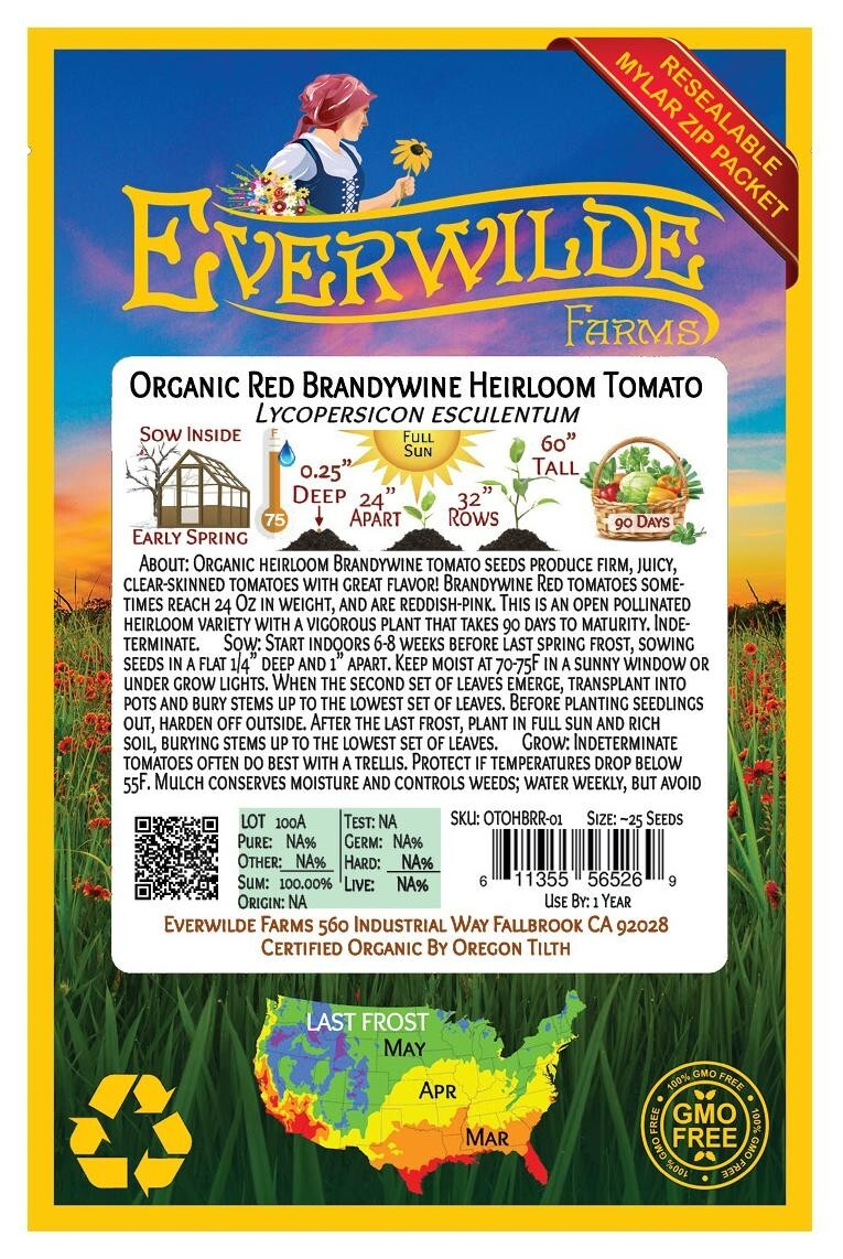 25 Organic Red Brandywine Heirloom Tomato Seeds – Everwilde Farms Mylar Packet
