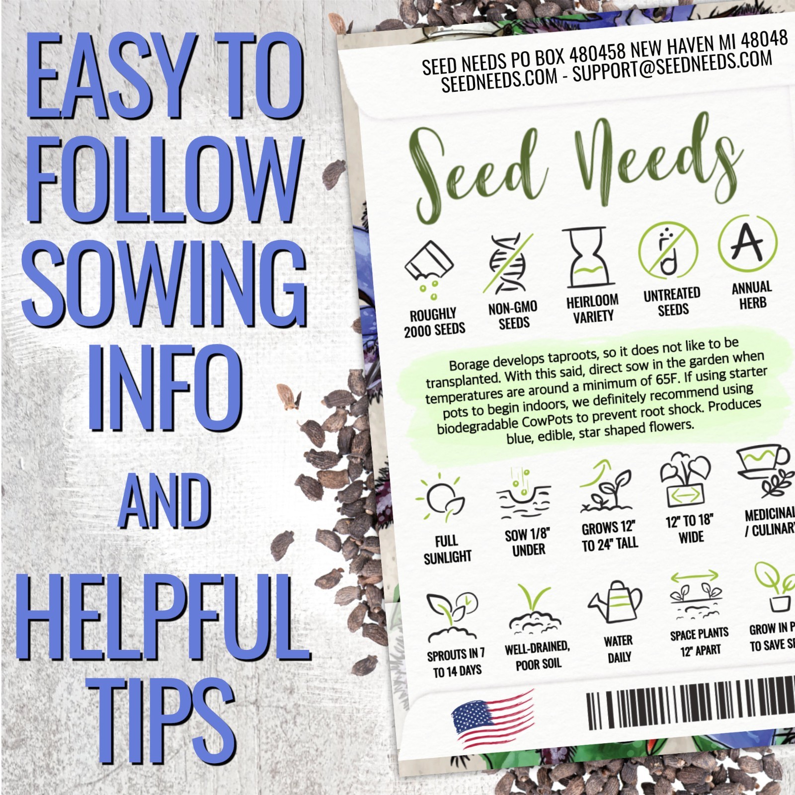 Blue Borage Seeds for Planting Herb Seed 2,000+ Heirloom