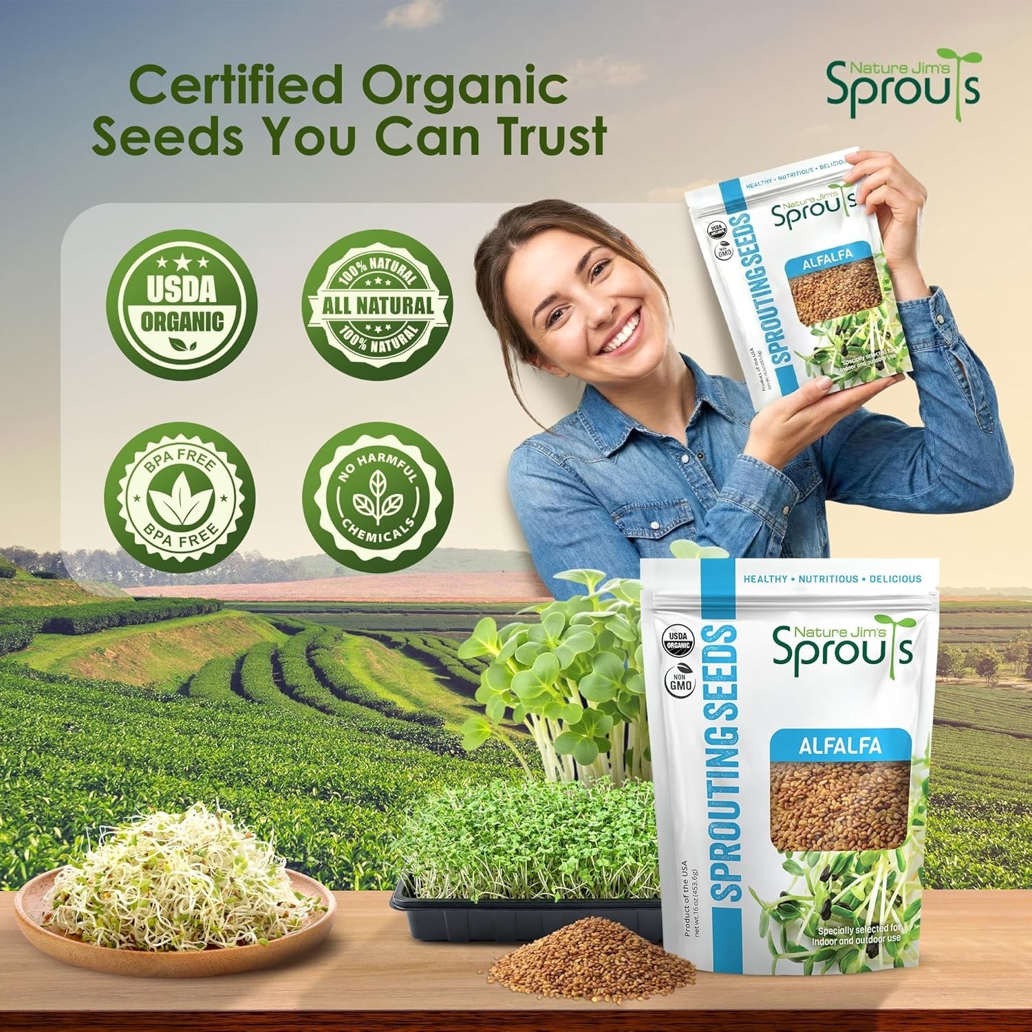 Alfalfa Seeds – Non-GMO Organic Sprout for Growing & Planting – Resealable B…