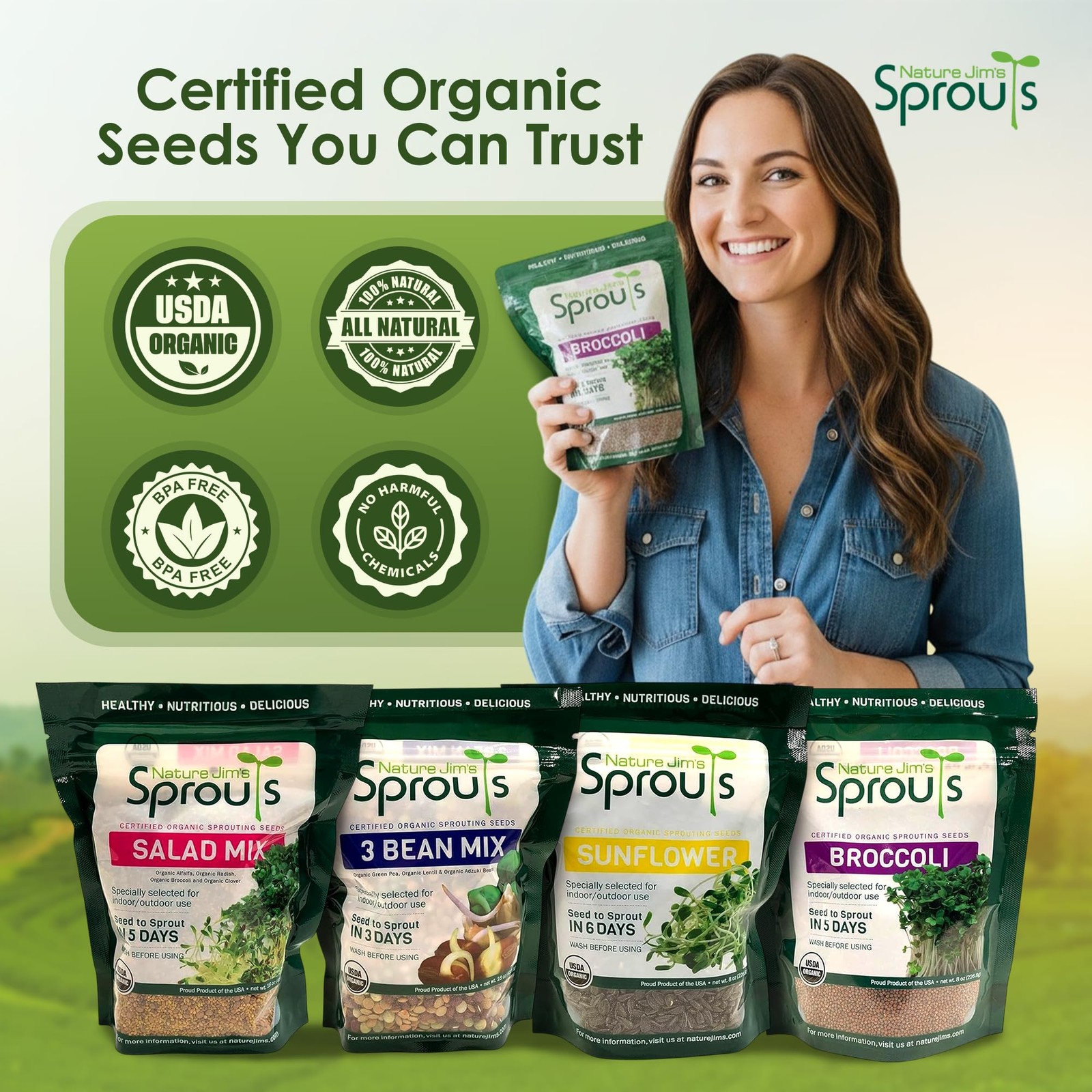 Organic Microgreen Seed Mix – 1lb Non-GMO Broccoli Alfalfa Radish