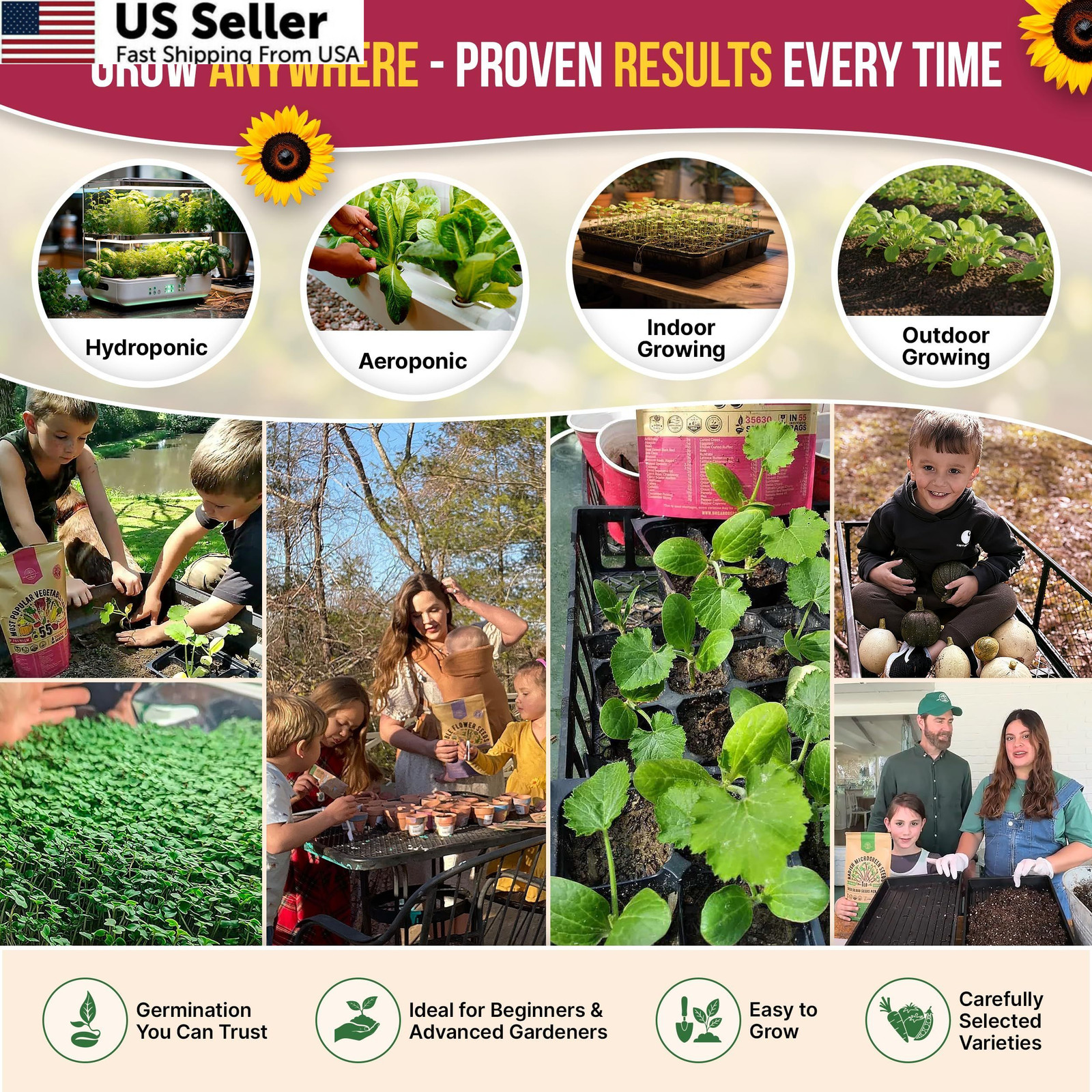 55 Vegetable Seeds Variety Pack – 35,600+ Non-GMO Green, Red, Purple, Yellow