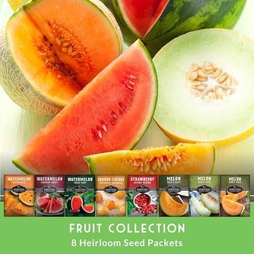 8 Variety Fruit Seeds Pack – Watermelon, Cantaloupe, Strawberry & More – Non-GMO