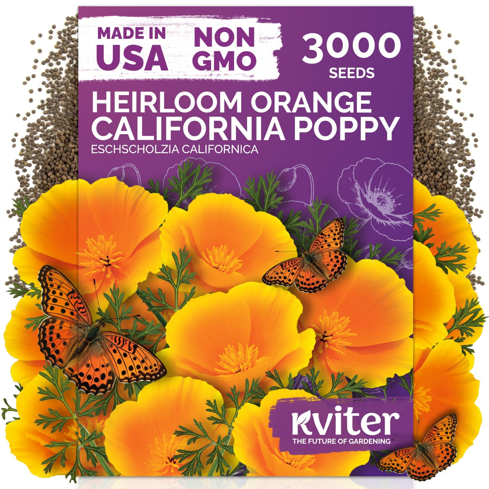 KVITER 3000 Orange California Poppy Seeds (Eschscholzia Californica)