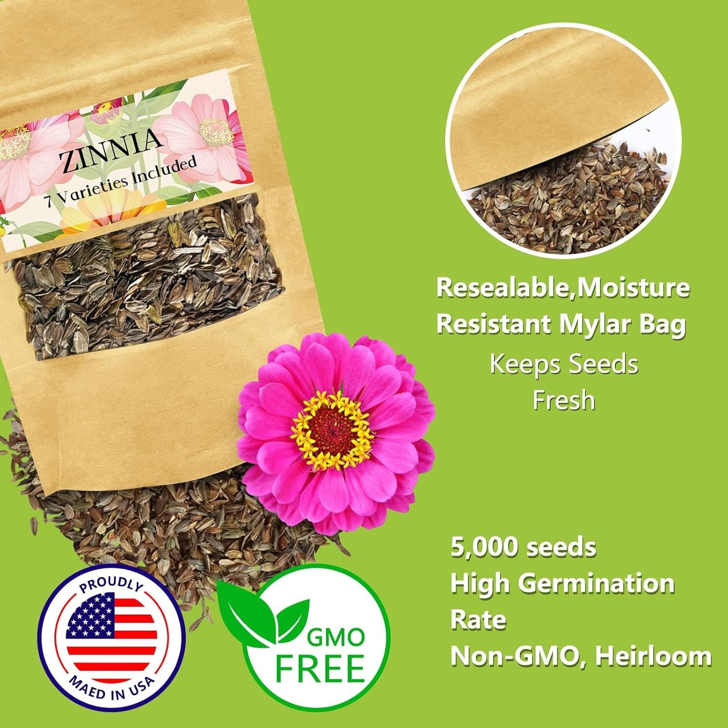 Zinnia Seeds Bulk 5,000 plus Outdoor Flower for Planting Giant Zinnia Seeds for