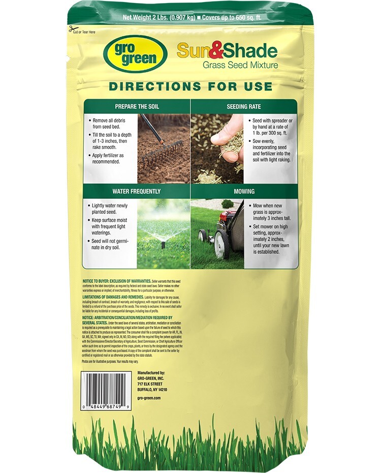 Gro Green Sun & Shade Grass Seed Mixture – 2.0 lb.