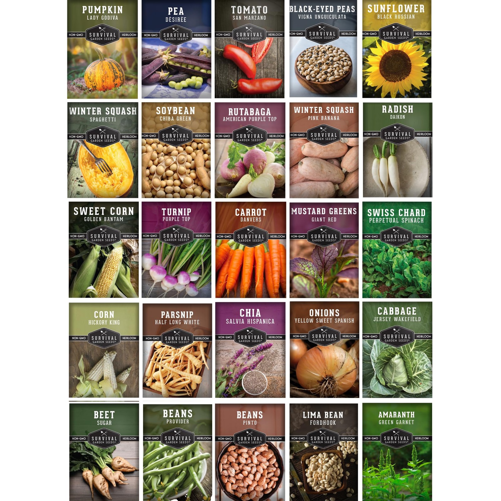Survival Garden Seeds Garden Staples Seed 25 Heirloom Non-Gmo Varieties For