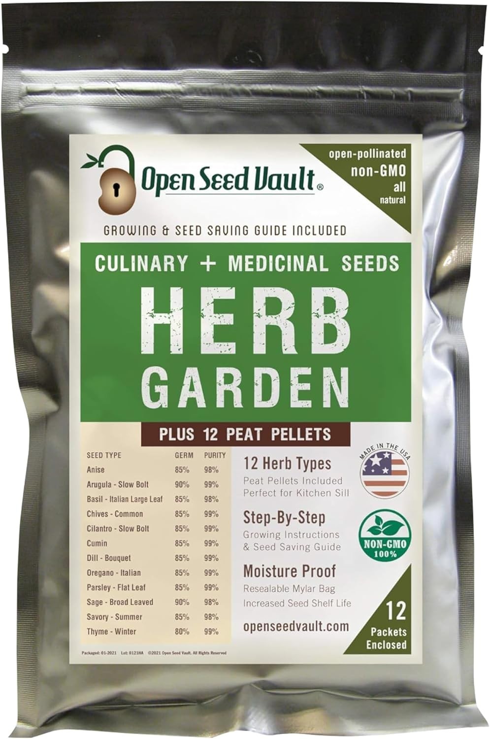 Heirloom Herb Seeds Variety Pack – 12 Non-GMO Seeds for Indoor & Outdoor Gardens