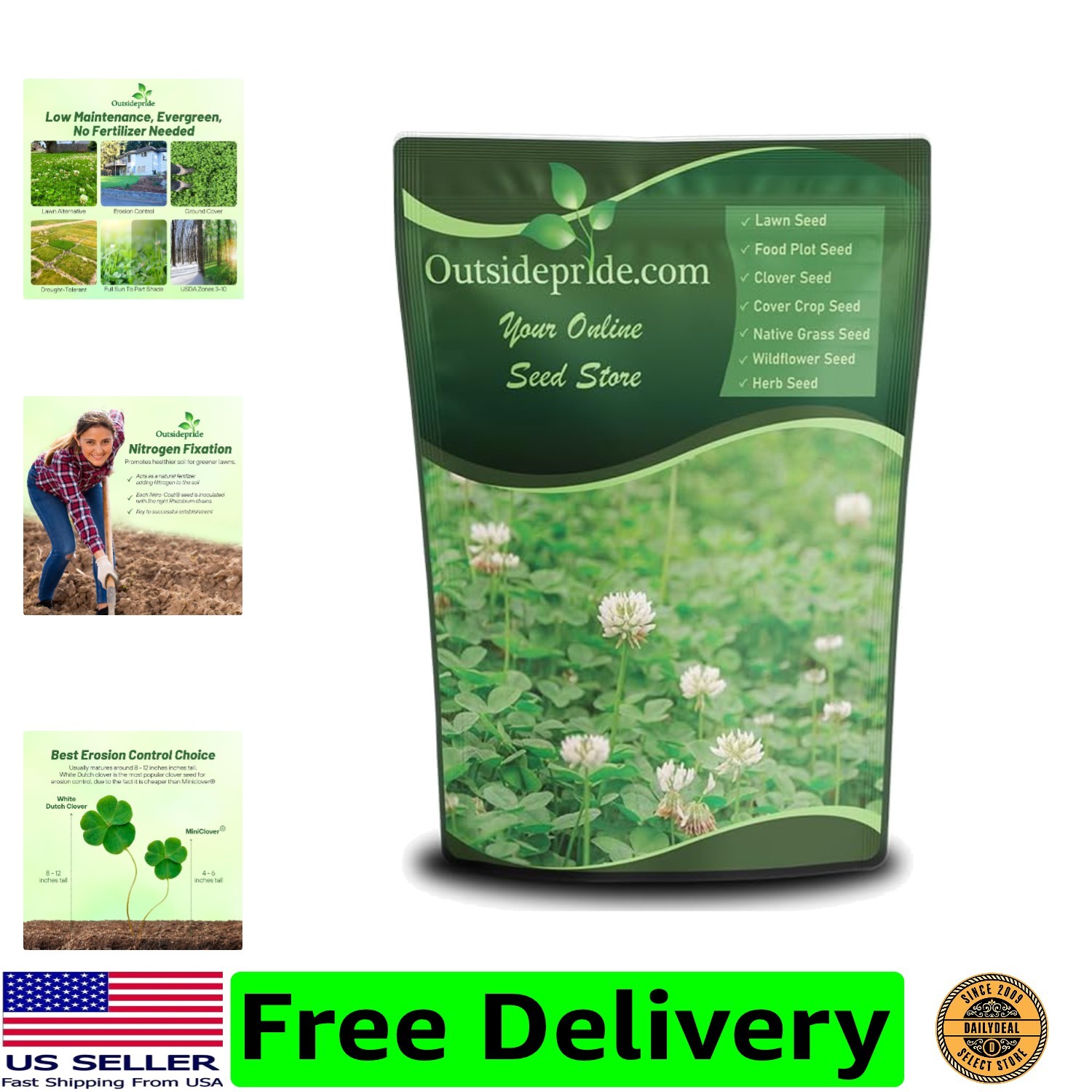 Perennial White Dutch Clover Seed – 2 lbs. Nitrocoated, Inoculated Clover See…