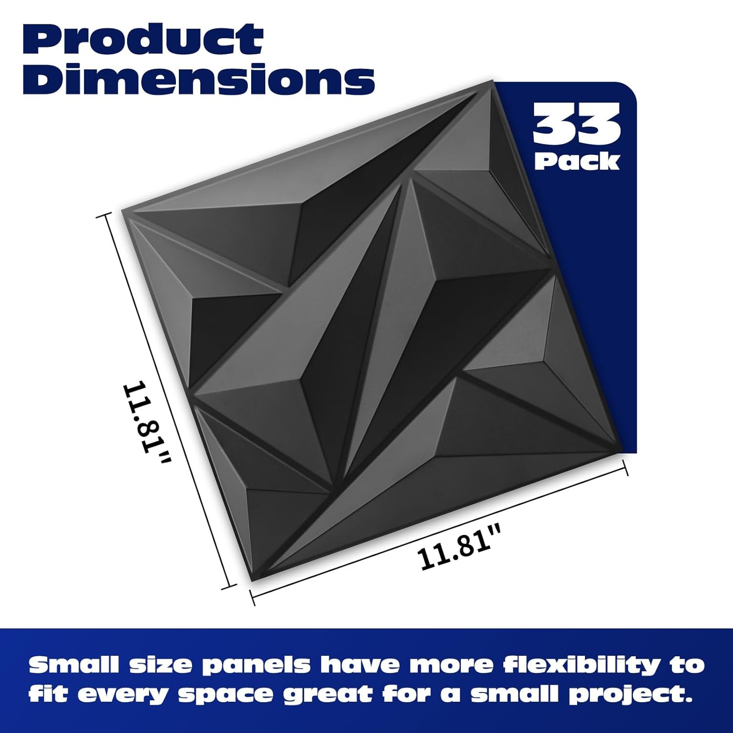 3D Wall Panels Diamond Textured 33 Pack Black 12×12 32 Sq Ft
