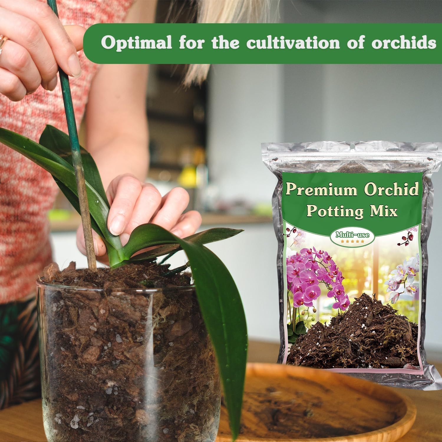 Orchid Potting Mix, 1 Quart, Well-Draining Bark, Moss, Perlite, Coco Peat, Pine