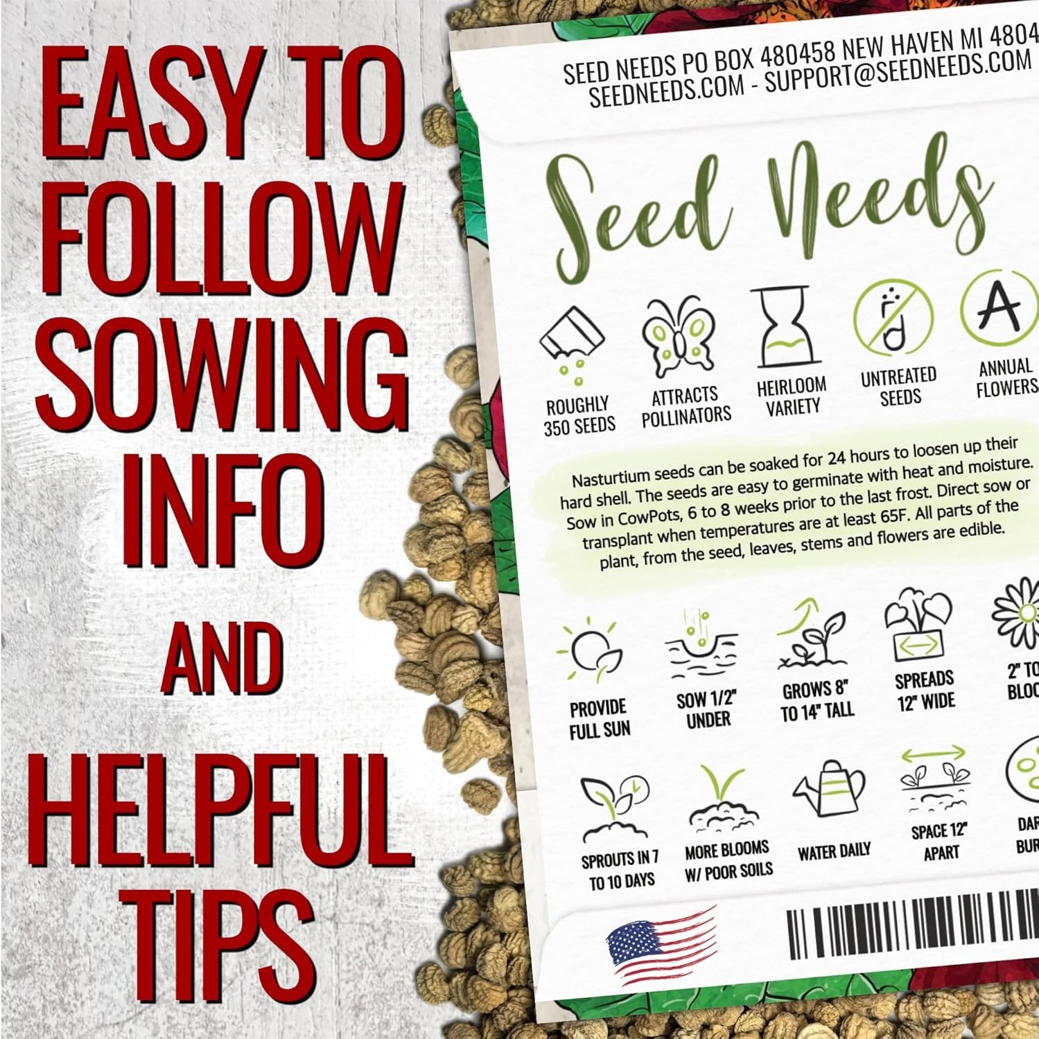 Nasturtium Seeds Black Velvet Variety | 350+ Seeds Tropaeolum