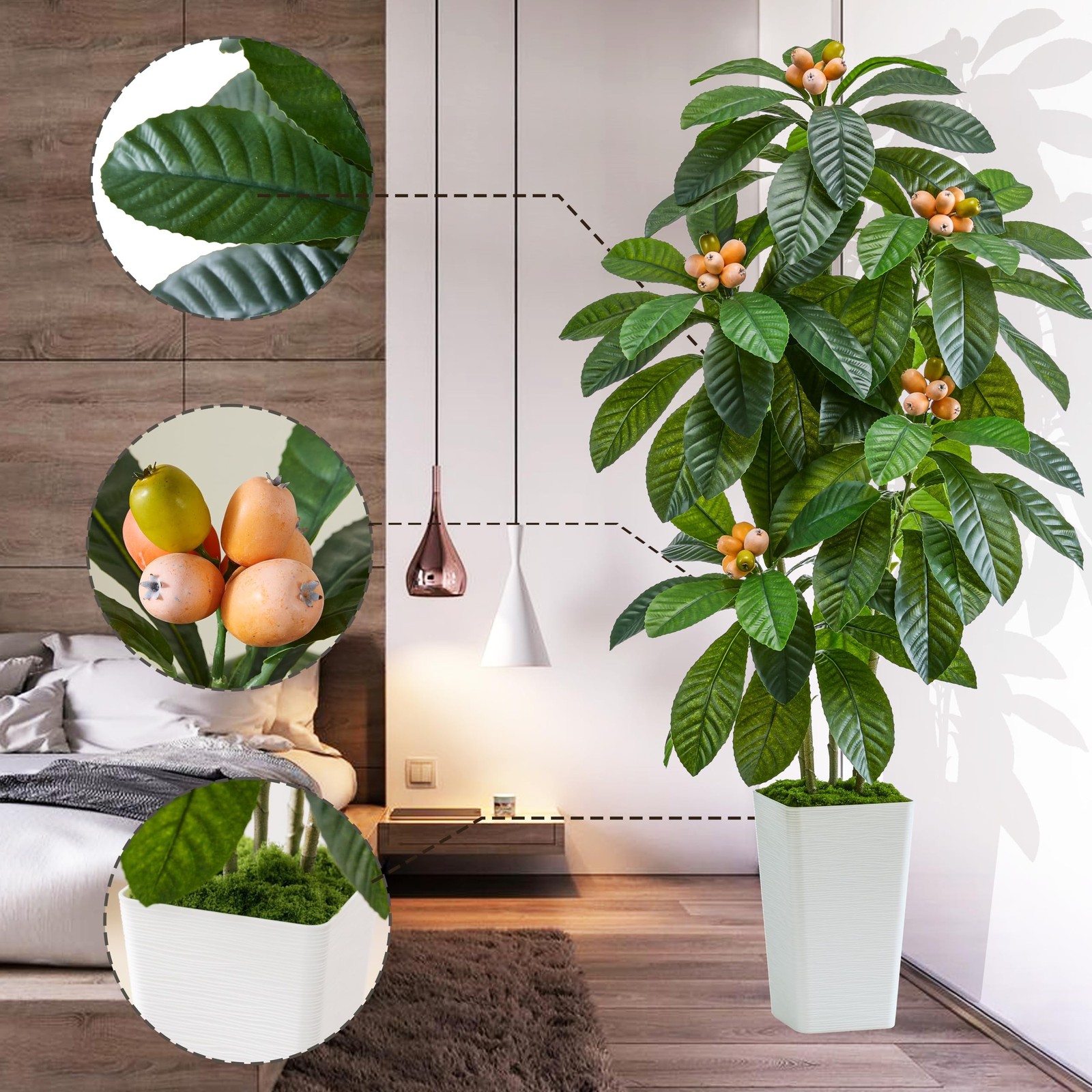 Artificial Loquat Tree 5FT Japanese Medlar Tropical Fruiting Plant Tall Artif…