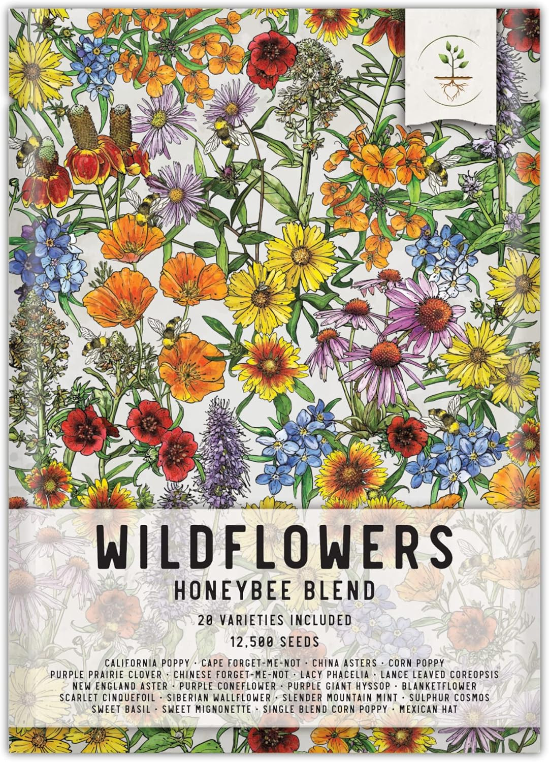 Pollinator Seed Mix Honey Bee Blend Wildflowers | Bulk 1 Ounce 12,500+ Heirloom