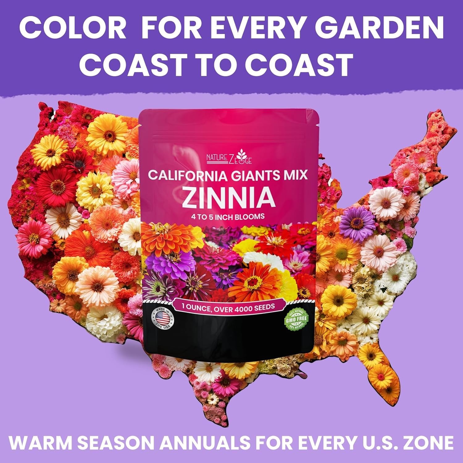 High Germination Rate Zinnia Seeds – 4000 Count California Giants for All Zones
