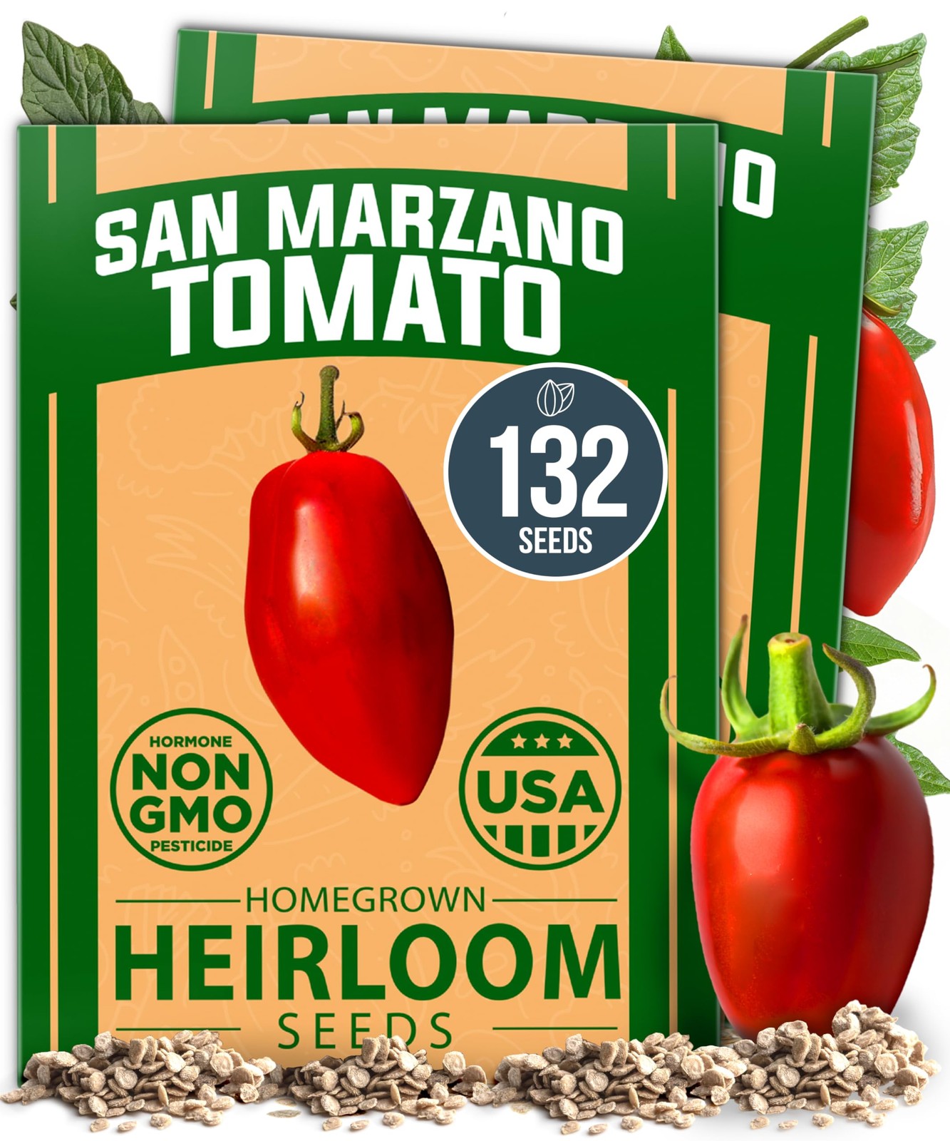 HOME GROWN San Marzano Tomato Seeds 132+ 2-Pack, Light Tan or Pale Yellow