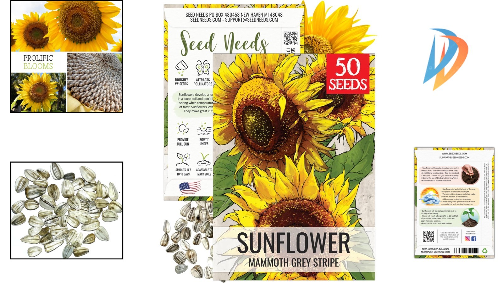 Mammoth Grey Stripe Sunflower Seeds – 50 Heirloom Seeds for a Butterfly Garden