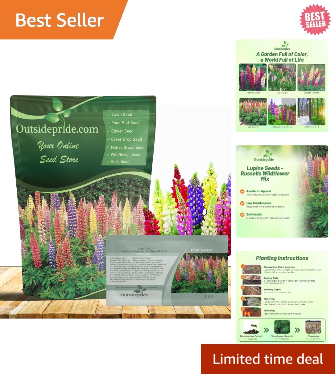 Self-Sowing Russell Lupine Seeds – 1 lb for -Round Color & Pollinator Appeal