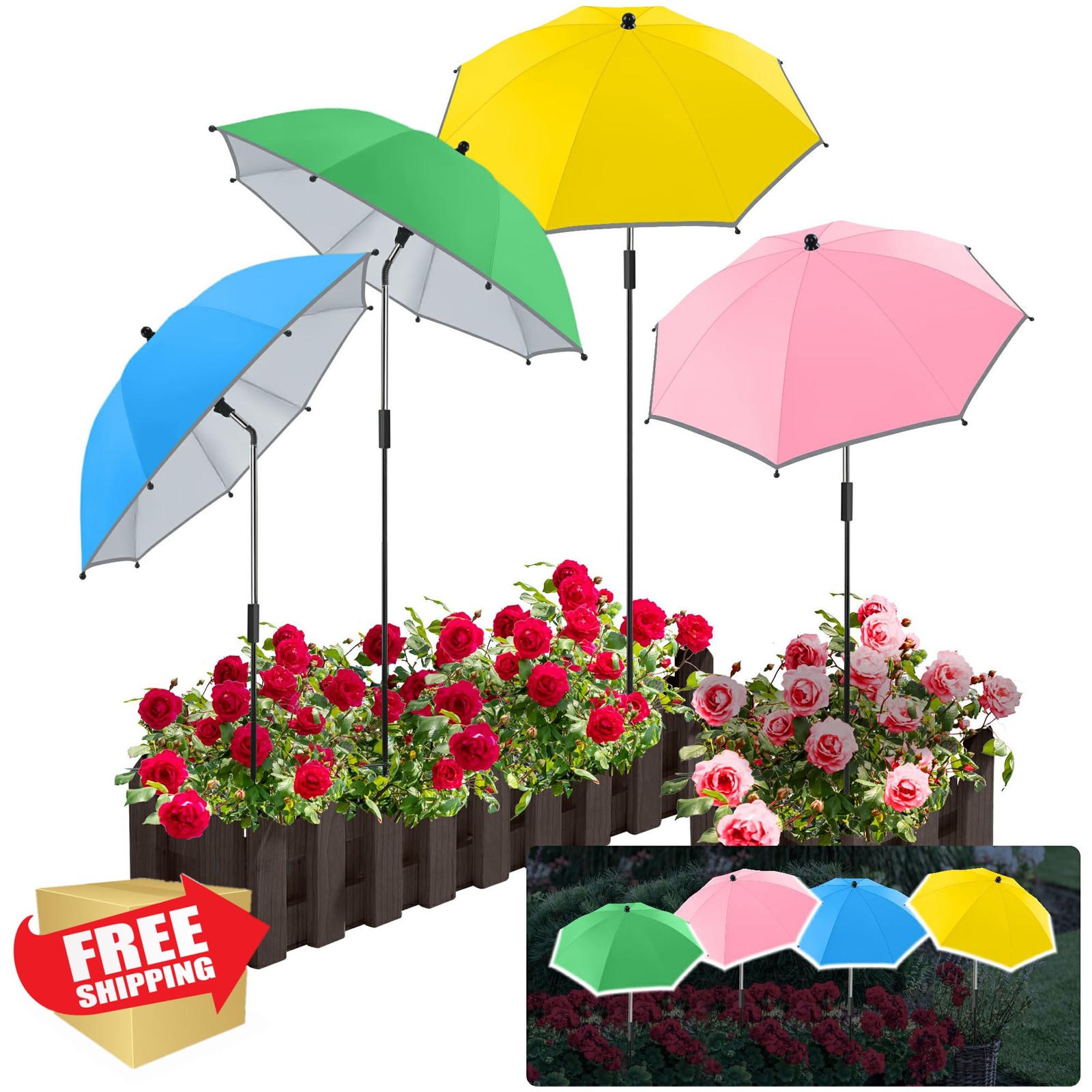 NBtoUS Plant Umbrellas 4 Pack Pink Green Light Blue Yellow