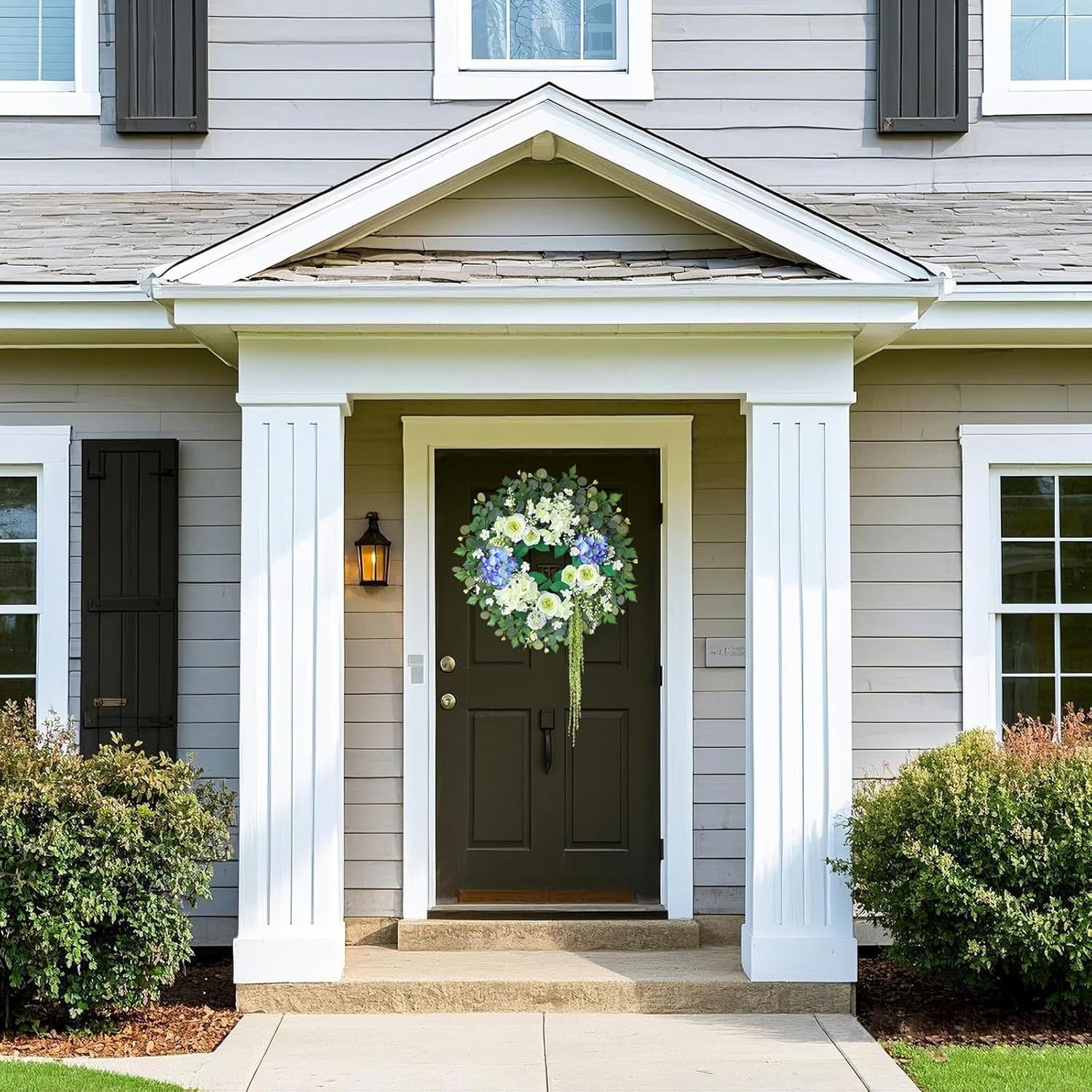 26″ Hydrangea & Eucalyptus Wreath for Front Door, Porch, Window – Large Artifici