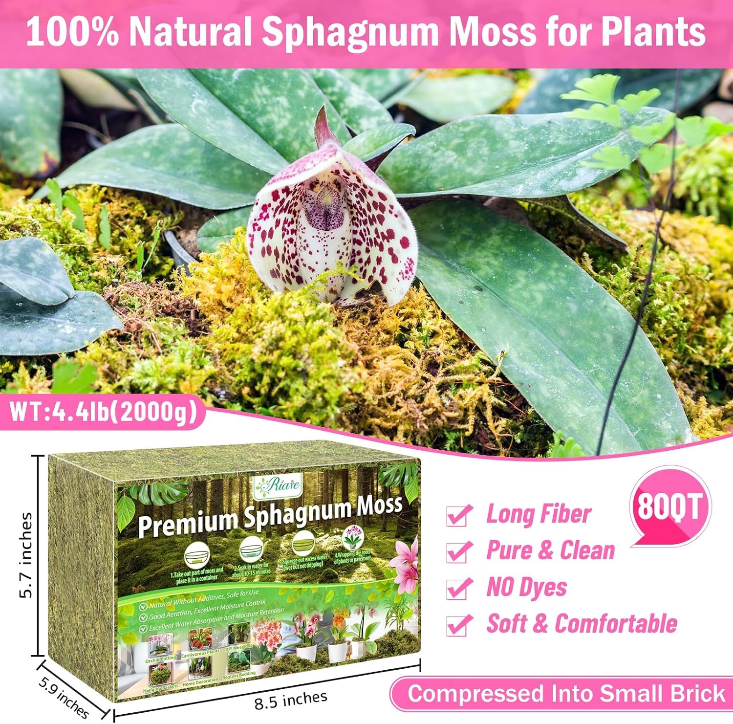 4.4LBS Premium Sphagnum Moss for Plants- 80QT Natural Dried Plant Moss for Potte